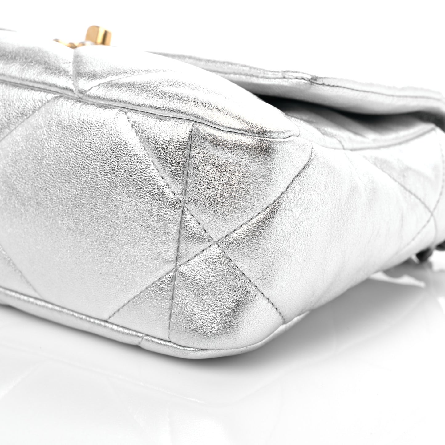 Metallic Lambskin Quilted Medium Chanel 19 Flap Silver