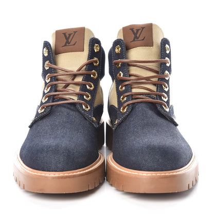 Louis Vuitton Denim Mens Oberkampf Ankle Boots 7.5 Marine 2 of 8