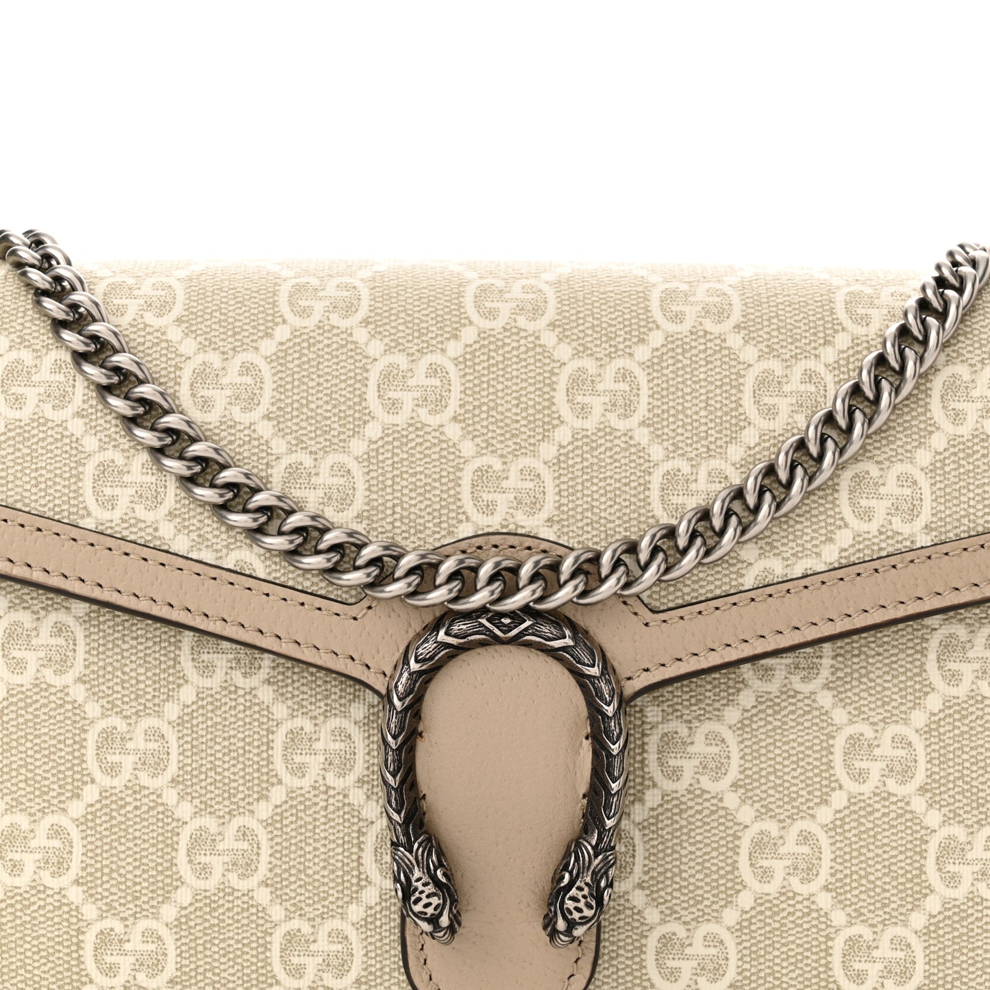 GG Supreme Monogram Textured Dollar Calfskin Mini Dionysus Chain Wallet Beige Mystic White Oatmeal