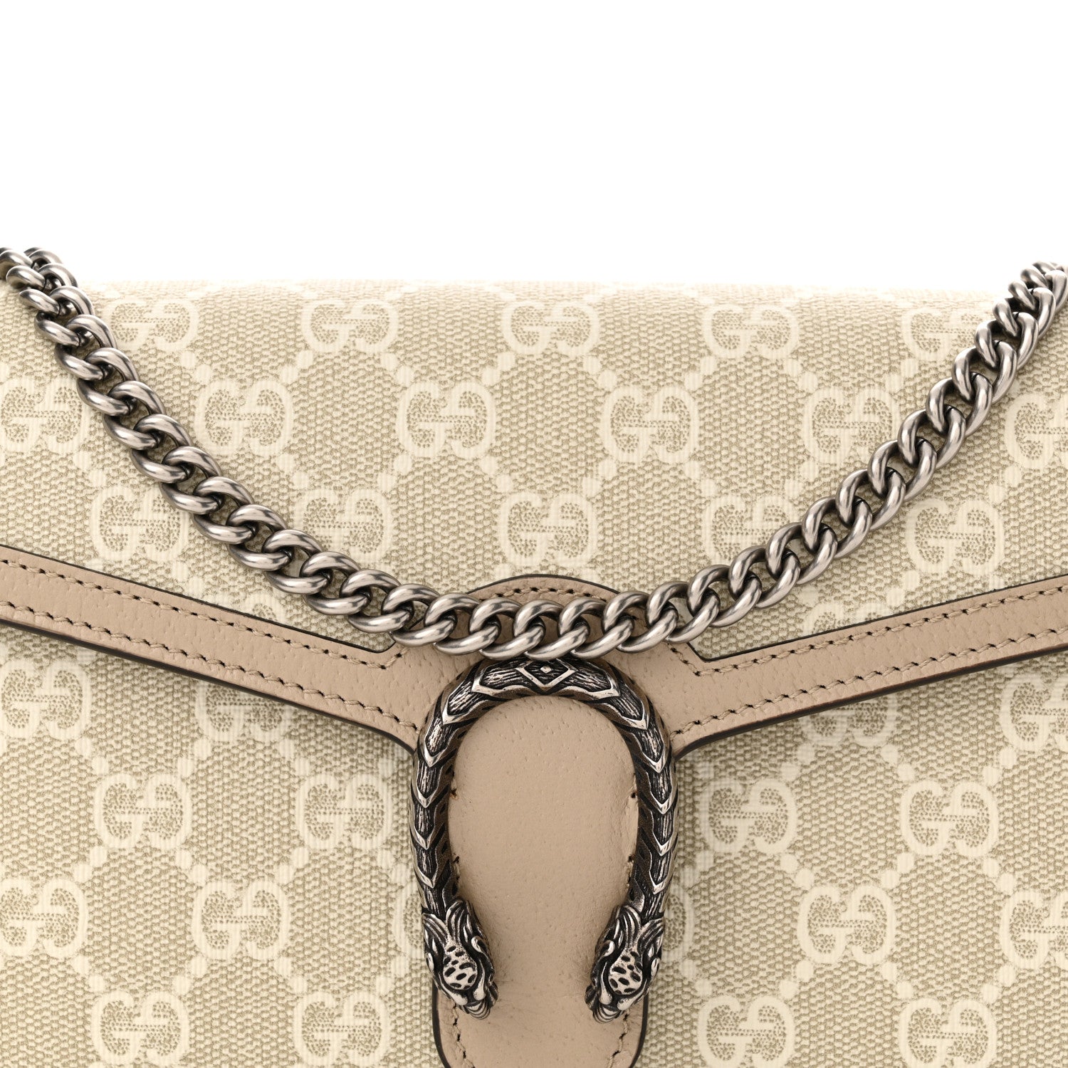 Gucci GG Supreme Monogram Textured Dollar Calfskin Mini Dionysus Chain Wallet Beige Mystic White Oatmeal 8 of 10