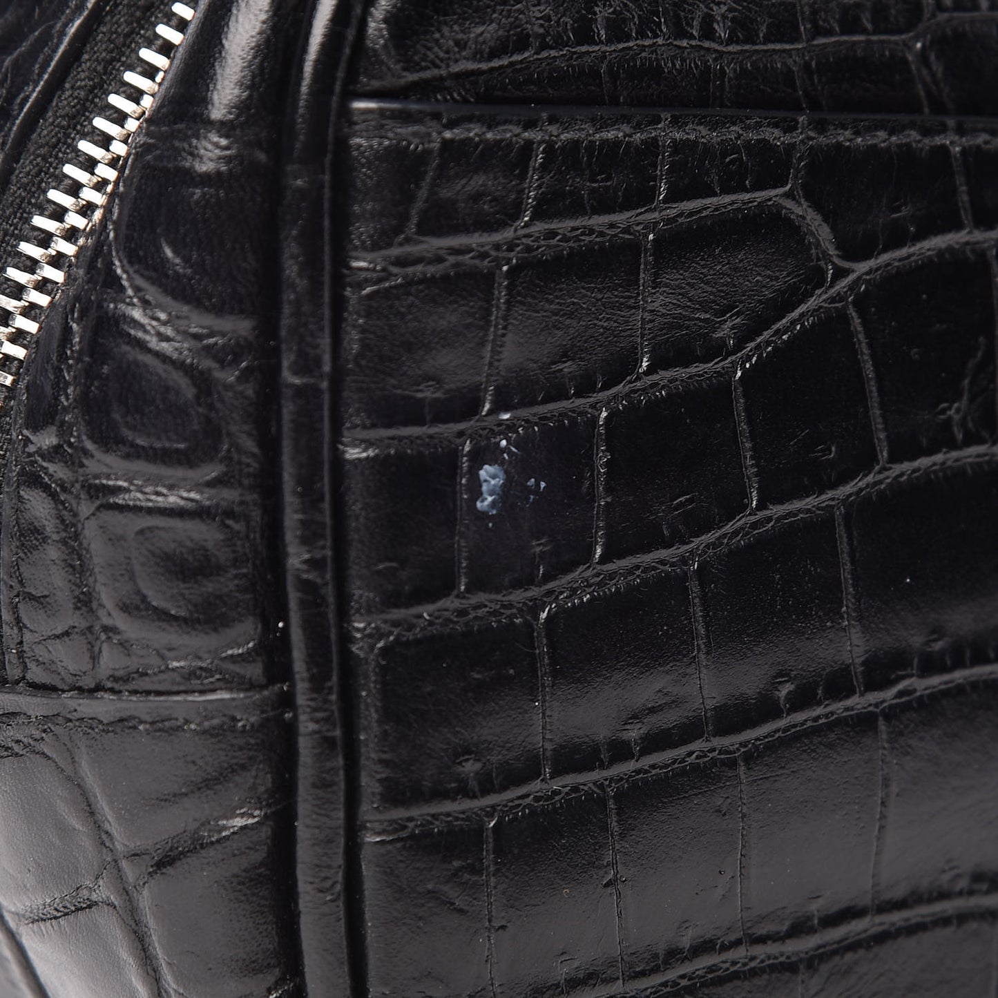 Calfskin Crocodile Embossed Monogram Blogger Bag Black