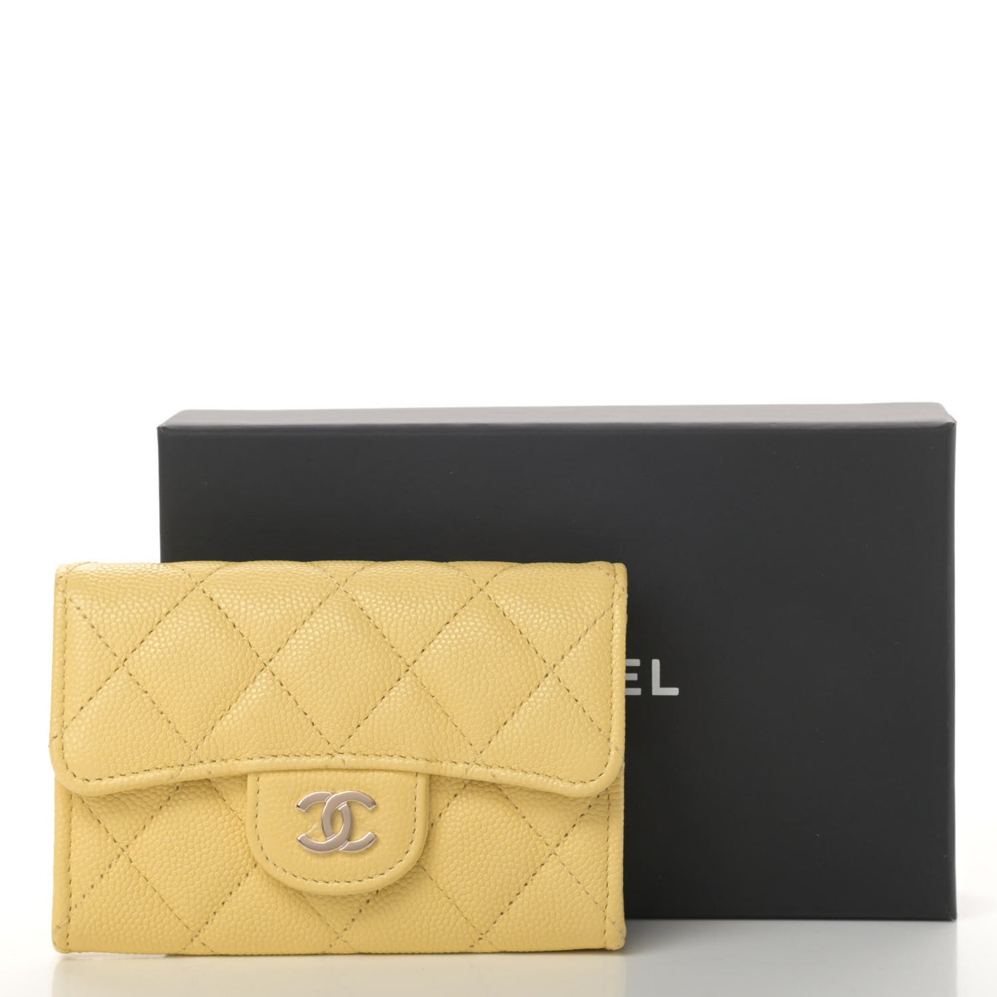 Caviar Quilted Flap Card Holder Wallet Yellow
