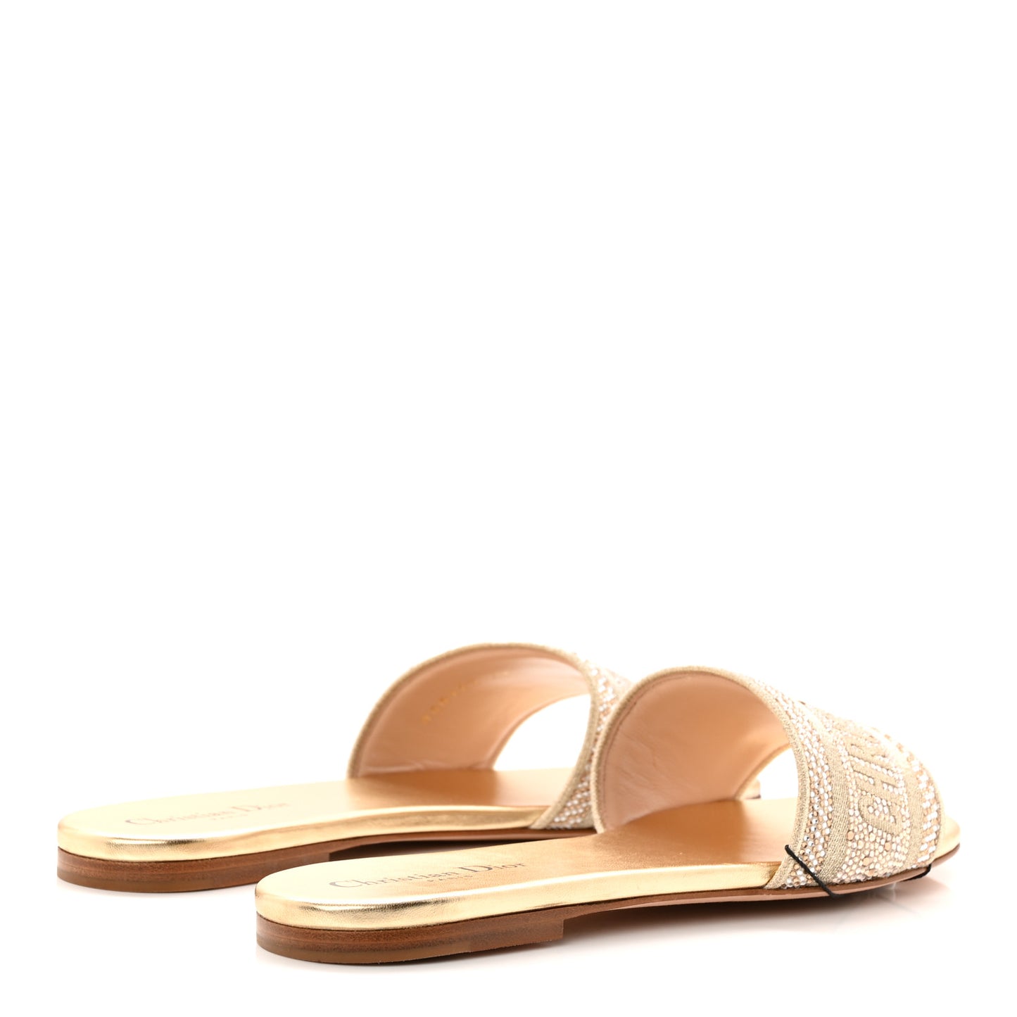 Cotton Strass Embroidered Dway Slide Sandals  40 Gold