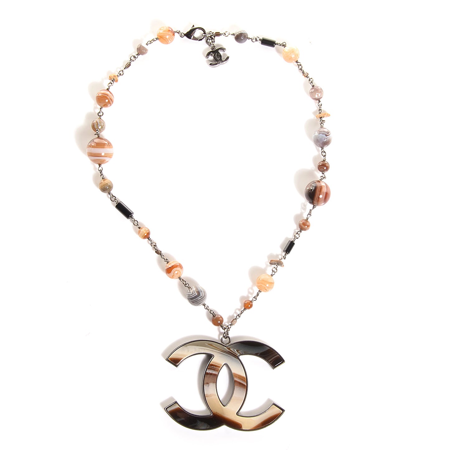 Agate Beaded Oversized CC Pendant Necklace