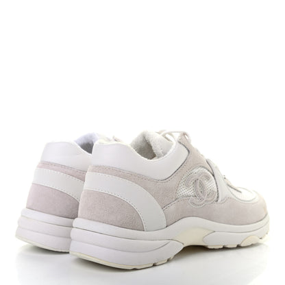 Chanel Suede Calfskin CC Sneakers 37 White Grey 4 of 9