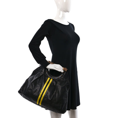 Gucci Calfskin Web Metal Bamboo Tote Black 2 of 9