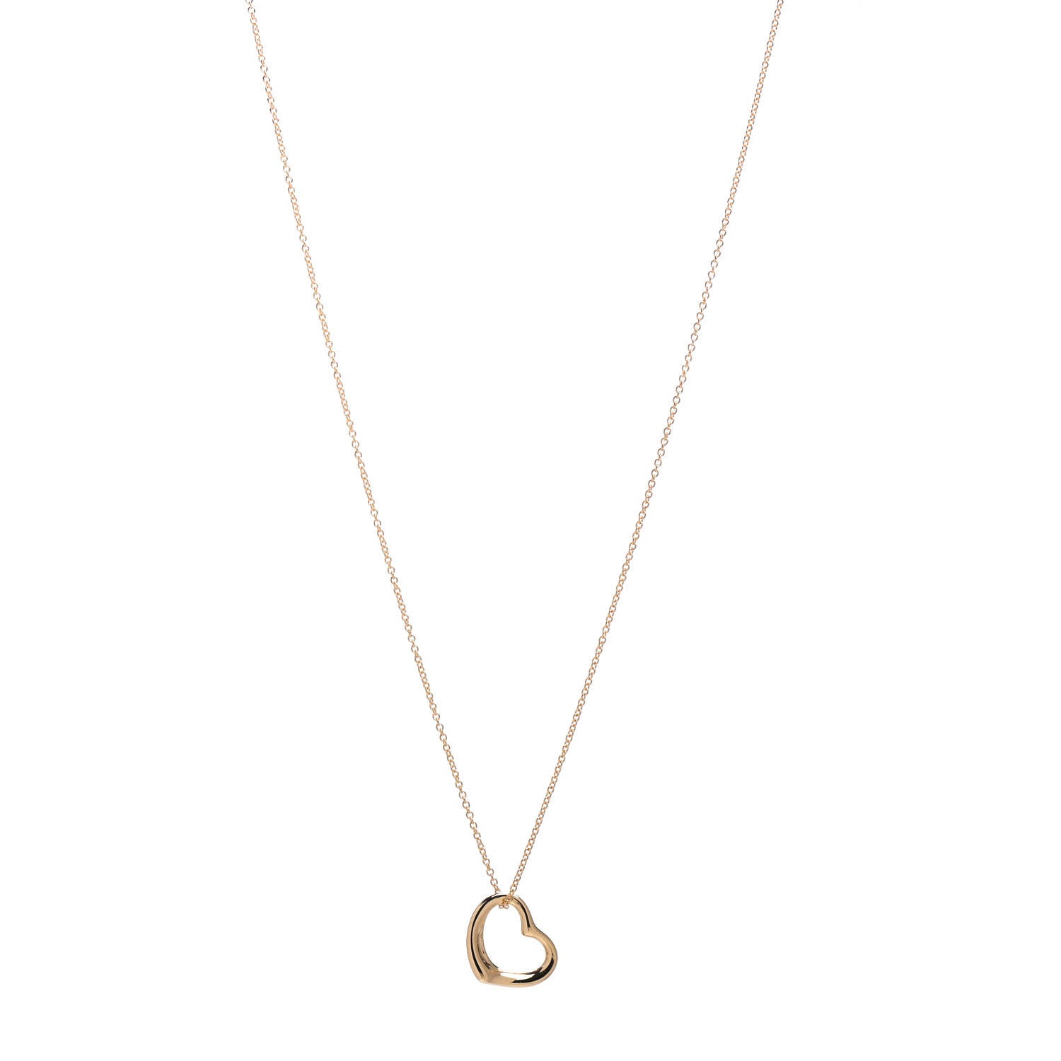Tiffany 18K Yellow Gold 14mm Elsa Peretti Open Heart Pendant Necklace 1 of 4