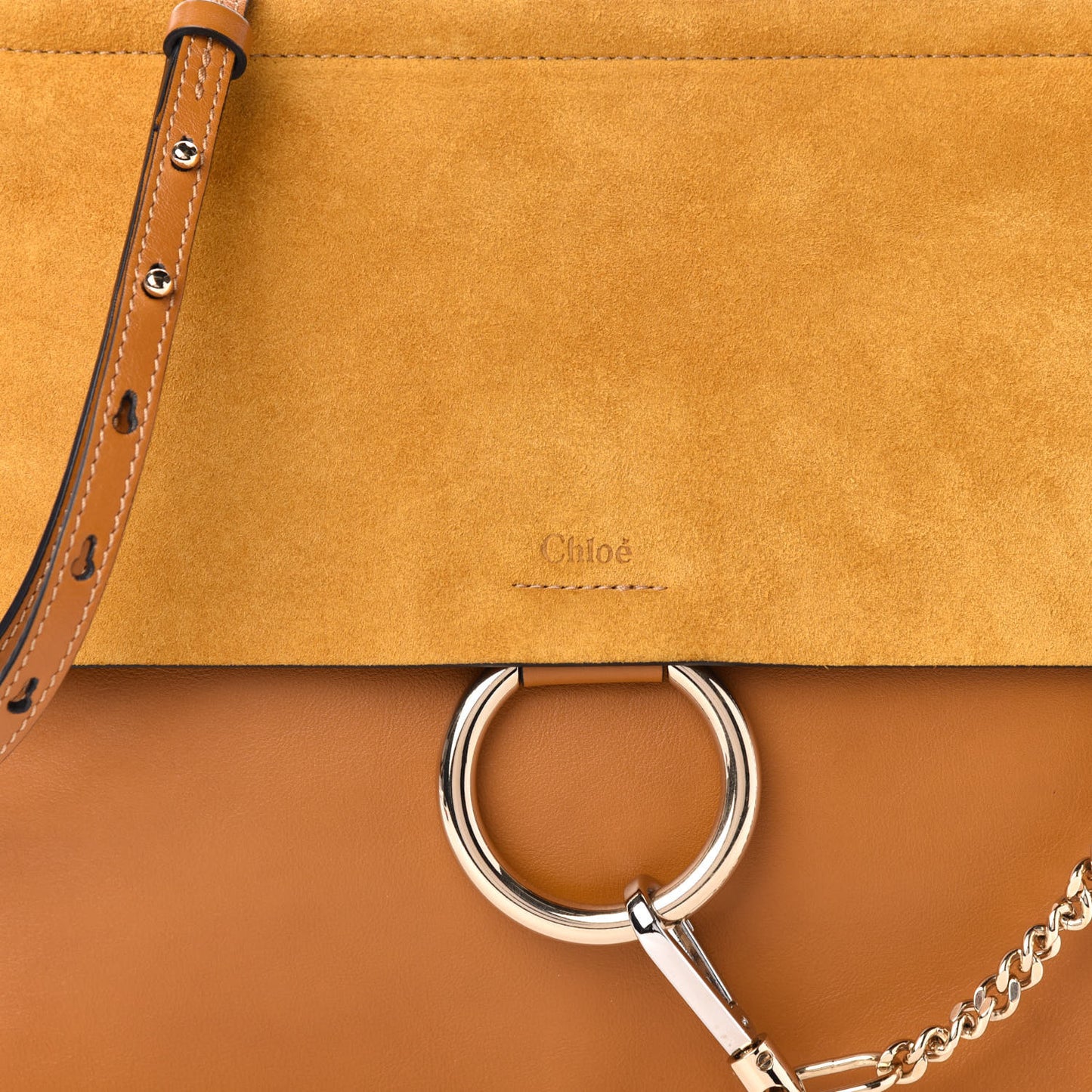 Suede Calfskin Medium Faye Shoulder Bag Mustard Brown