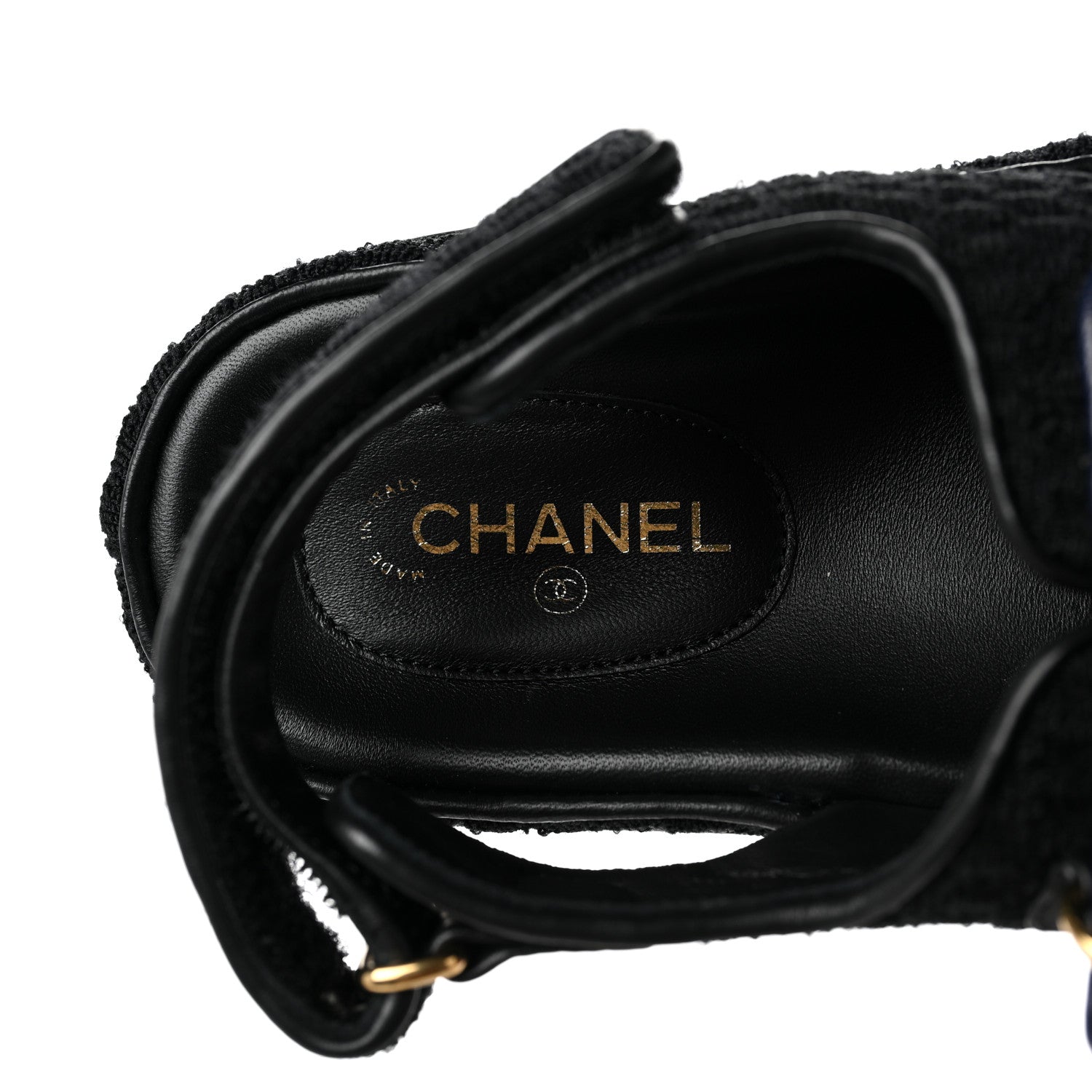 Chanel Knit Fabric Velcro Dad Sandals 38 Black Dark Blue Light Blue 7 of 9