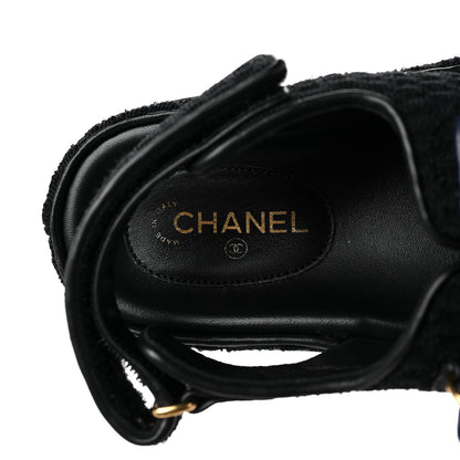 Chanel Knit Fabric Velcro Dad Sandals 38 Black Dark Blue Light Blue 7 of 9