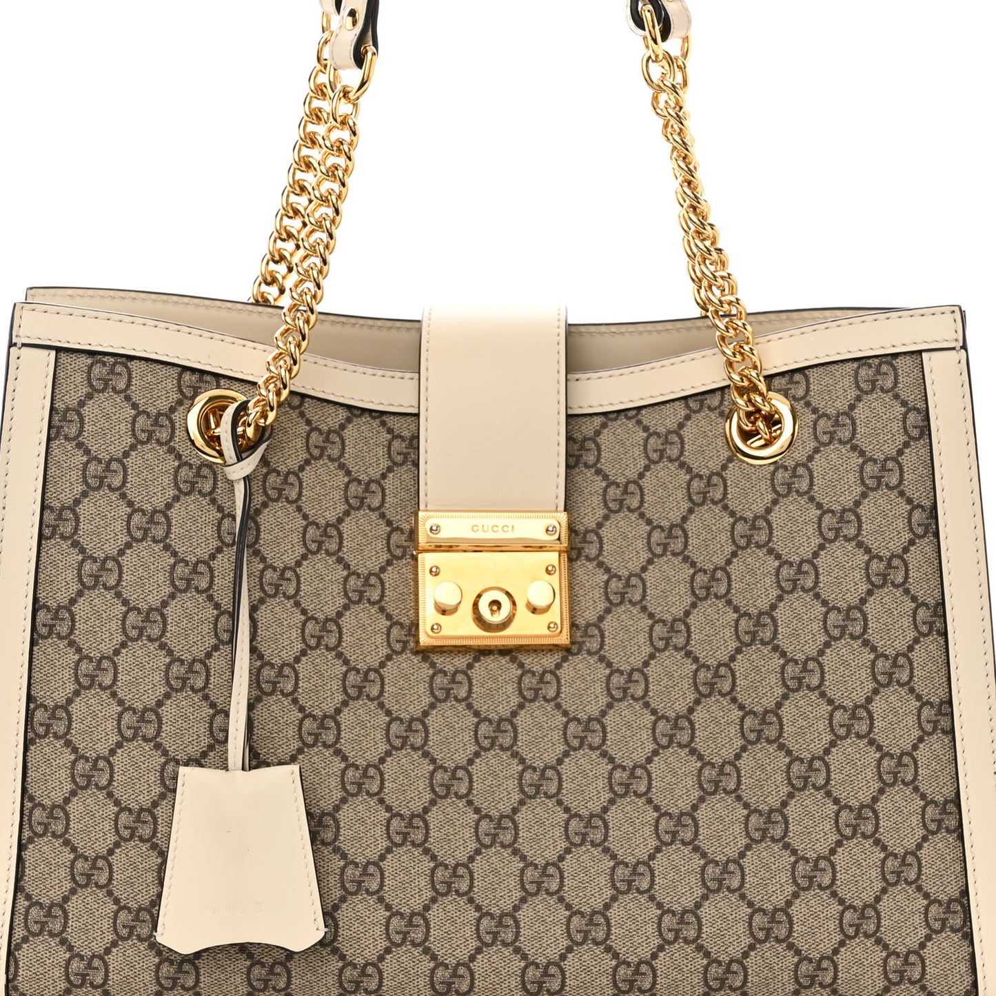 GG Supreme Monogram Medium Padlock Tote White