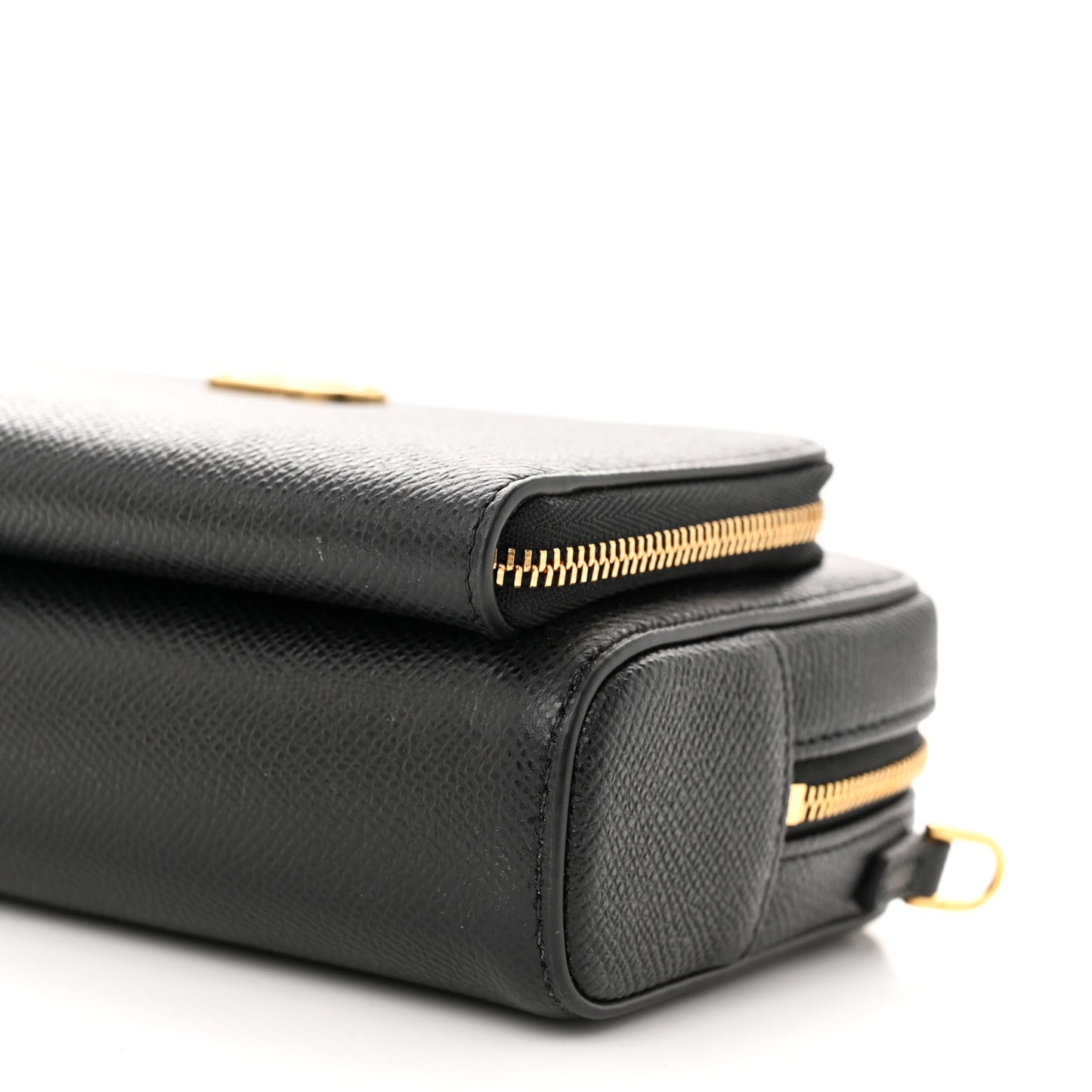 Grained Calfskin Caro Double Pouch Black