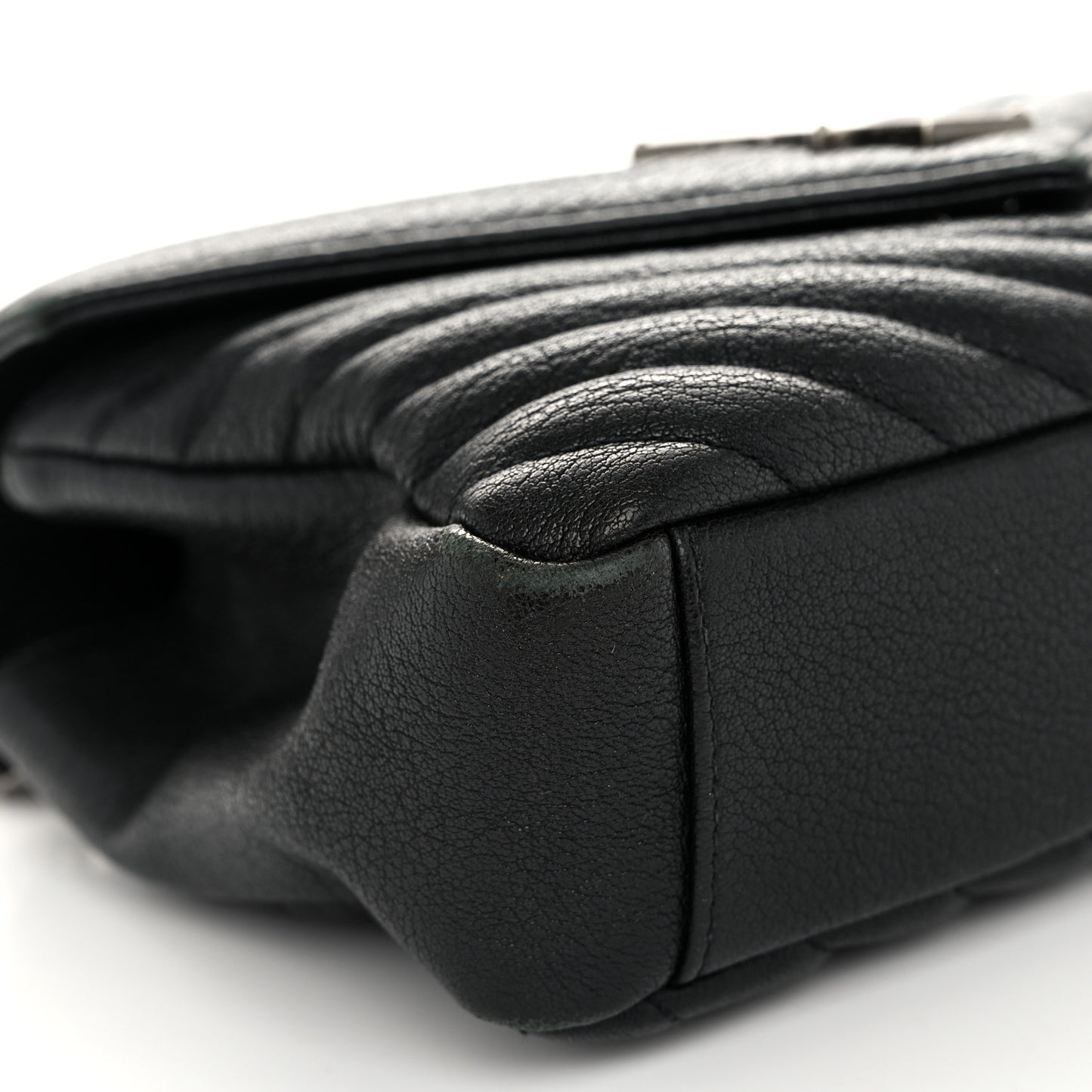Sheepskin Matelasse Chevron Monogram Medium College Bag Black
