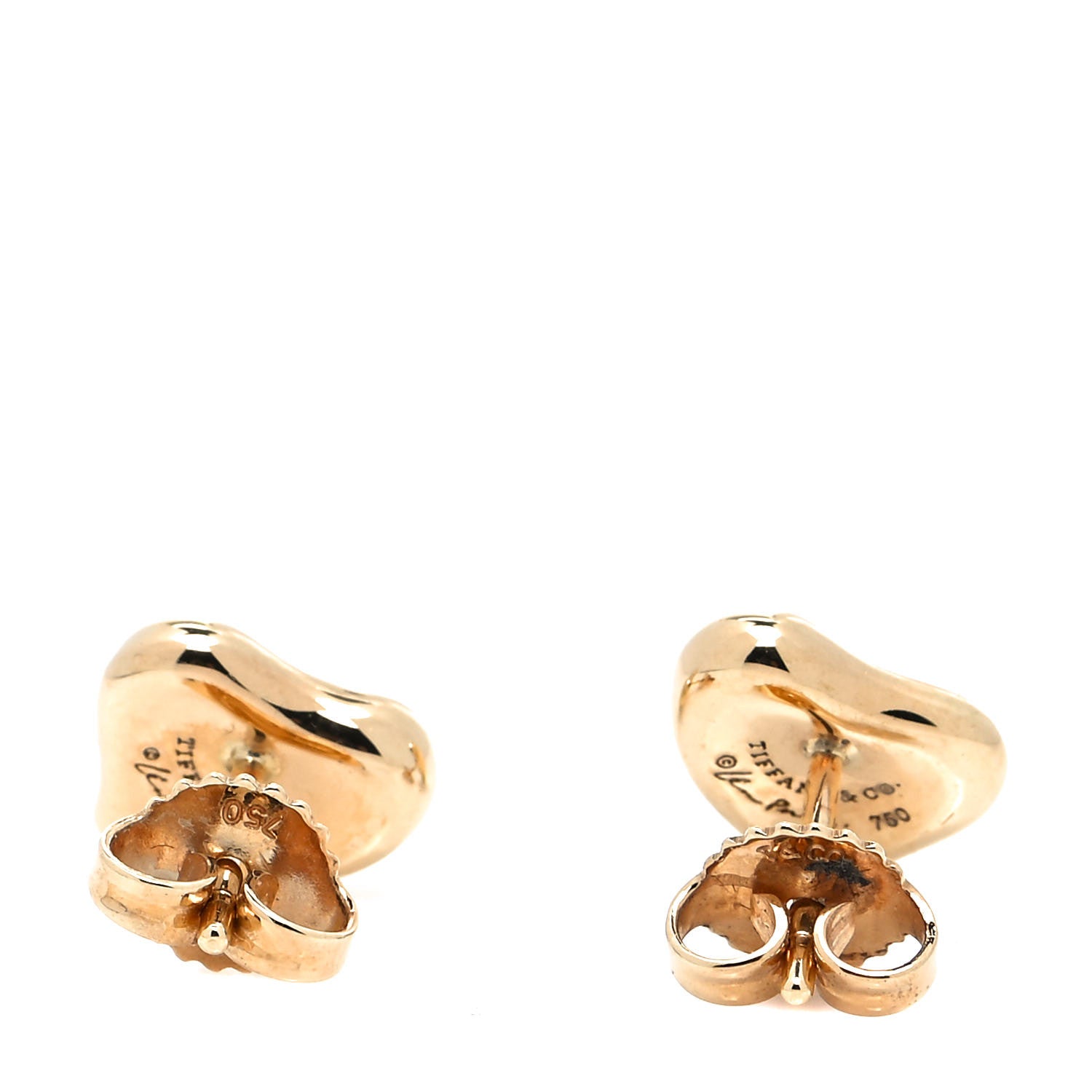Tiffany 18K Yellow Gold 10mm Elsa Peretti Full Heart Earrings 3 of 4