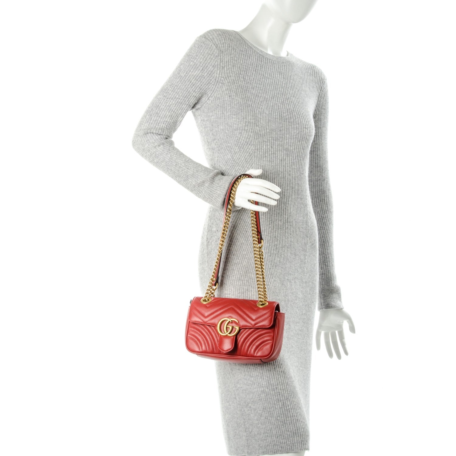Gucci Calfskin Matelasse Mini GG Marmont Shoulder Bag Hibiscus Red 2 of 8