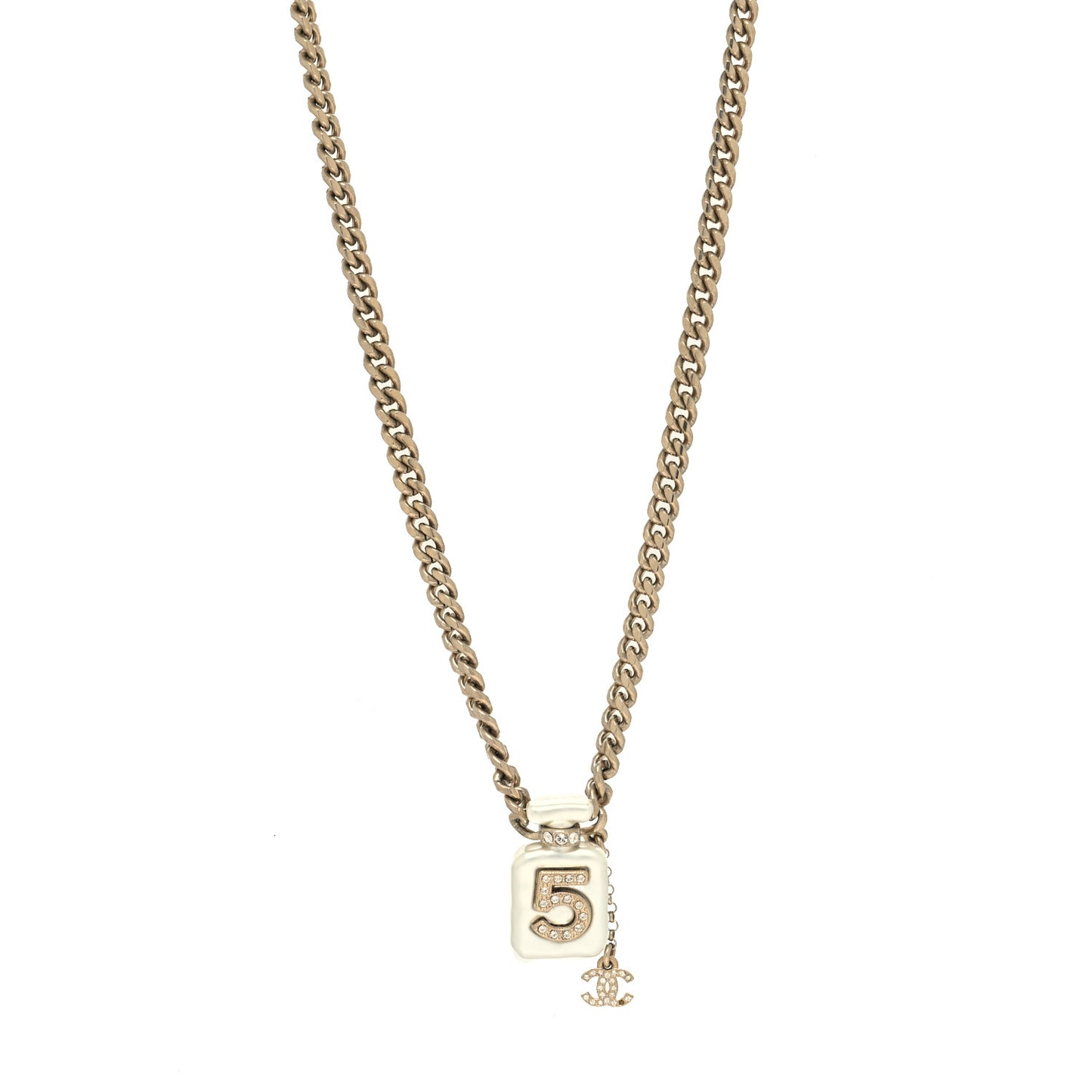 Crystal Pearl CC No. 5 Perfume Bottle Necklace White Gold