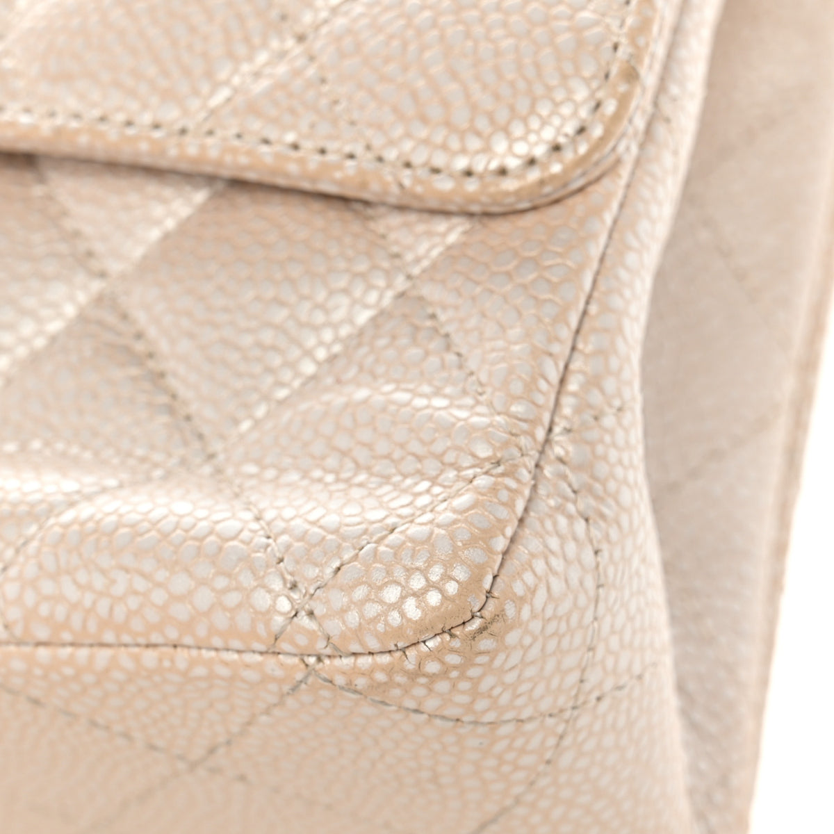 Pearly Caviar Quilted Medium Double Flap Light Beige
