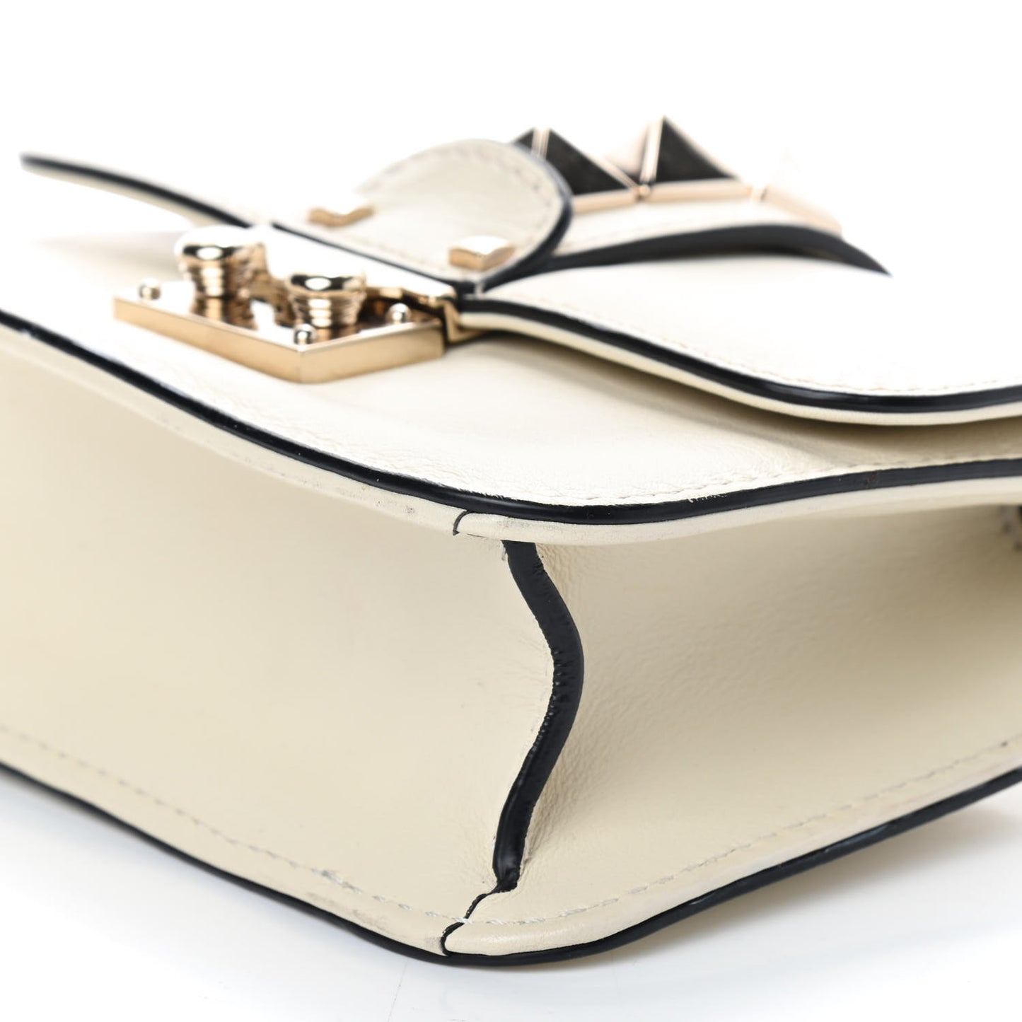 Vitello Mini Glam Lock Rockstud Flap White