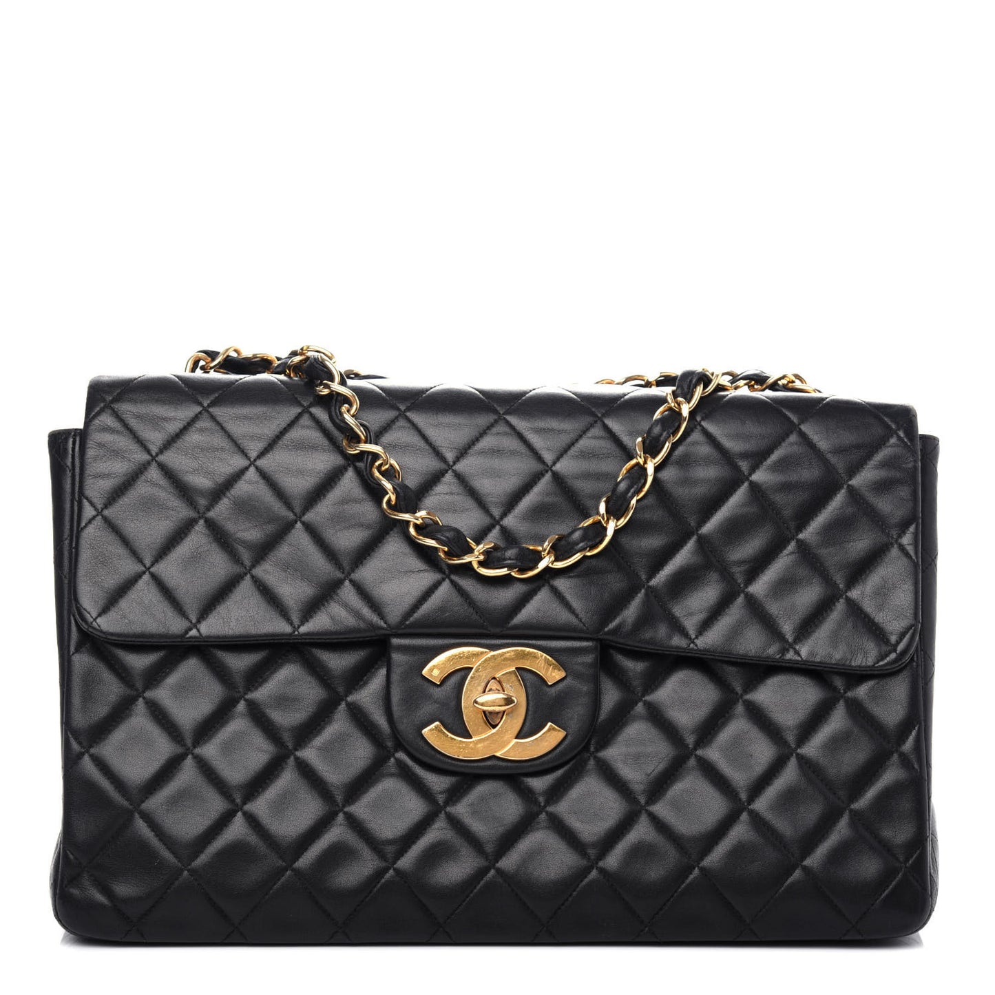 Lambskin Quilted XL Jumbo Single Flap Black