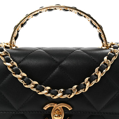Chanel Shiny Calfskin Quilted Mini Metal Top Handle Flap Black 8 of 10