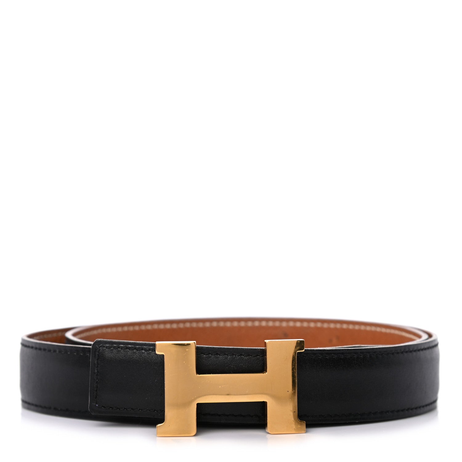 Hermes Box Courchevel 24mm Constance H Belt 75 Gold Black 1 of 10