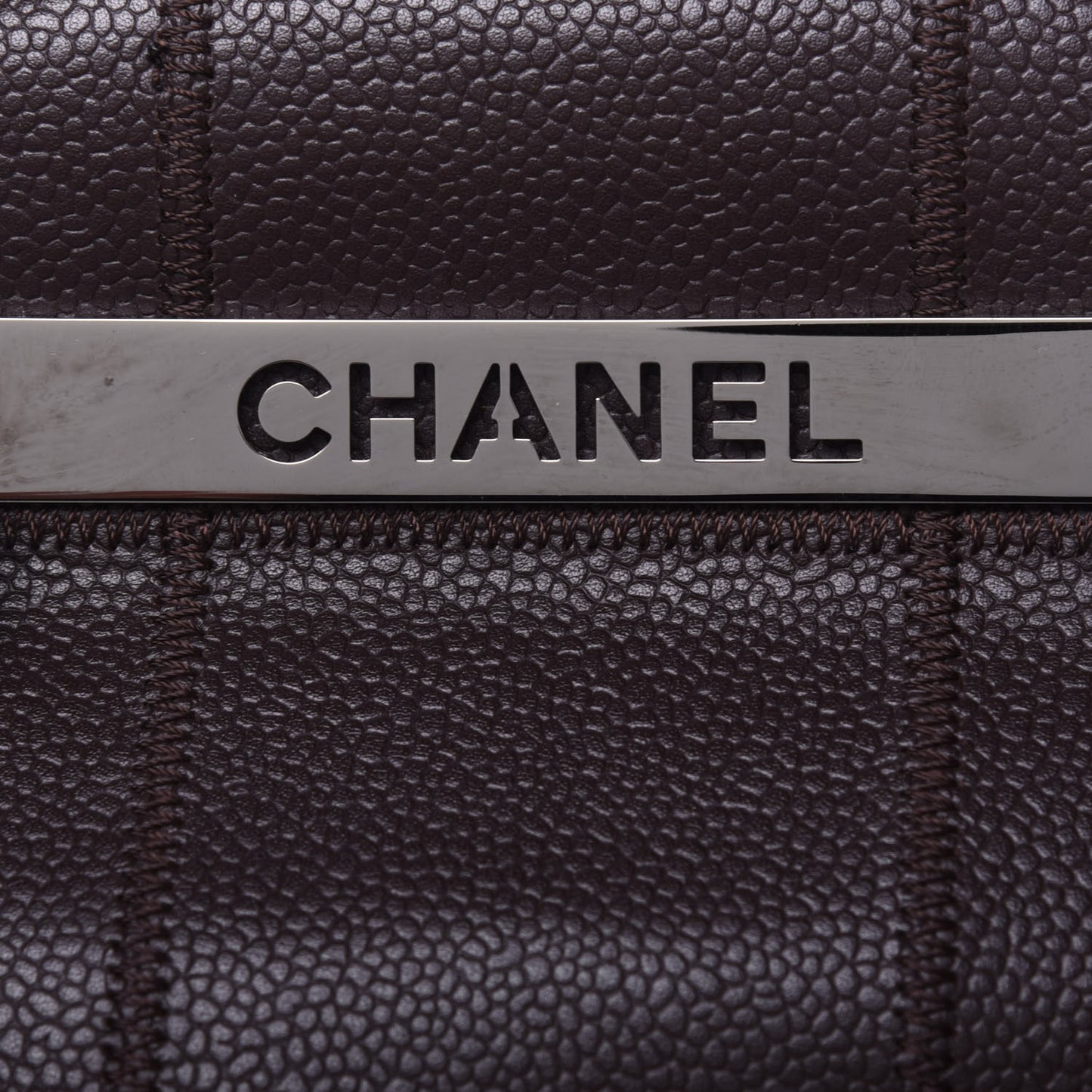 Caviar Square Stitched Large Satchel Dark Brown