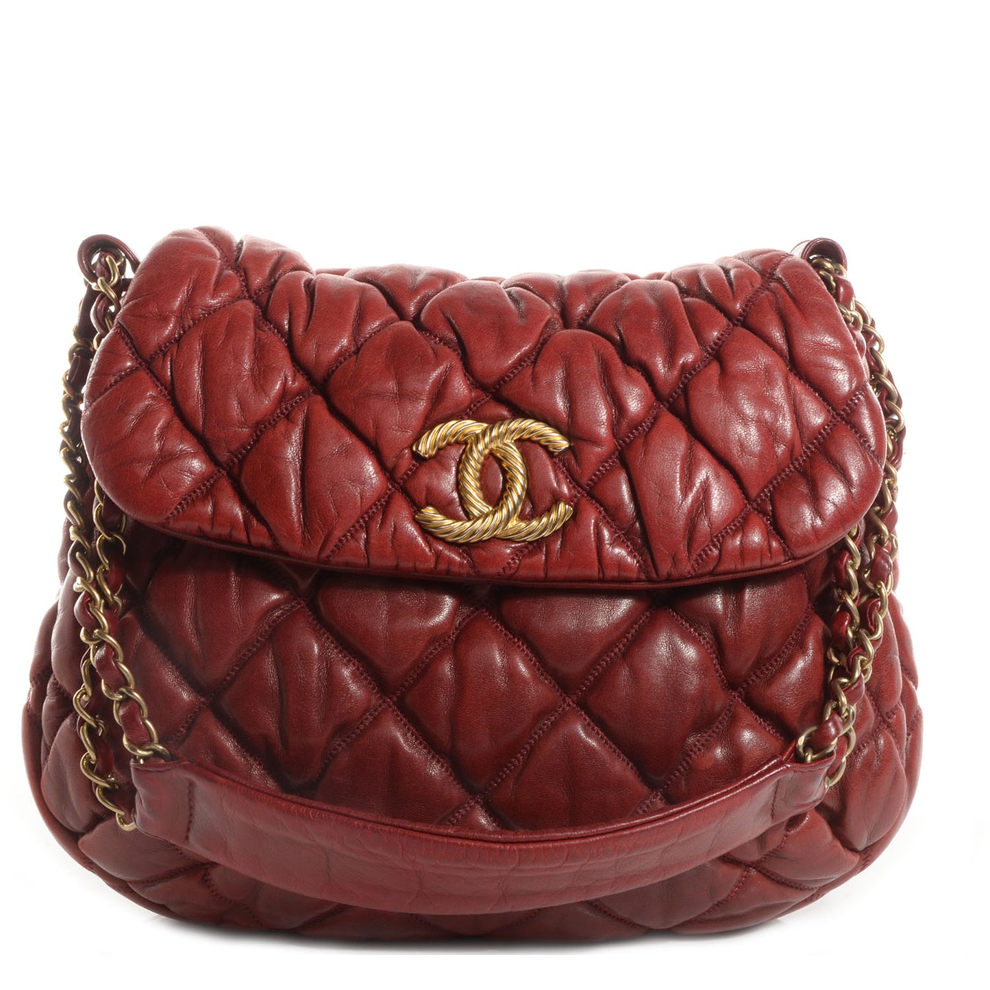 Lambskin Bubble Quilt Flap Bag Red