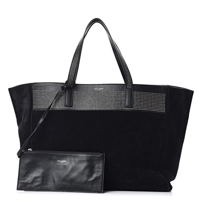 Saint Laurent Calfskin Suede Studded Reversible East West Shopping Tote Black 1 of 15