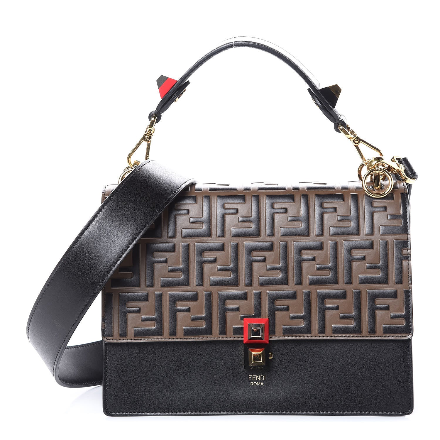 Fendi Vitello Liberty Bi-Color FF 1974 Embossed Kan I Shoulder Bag Black Maya 1 of 9