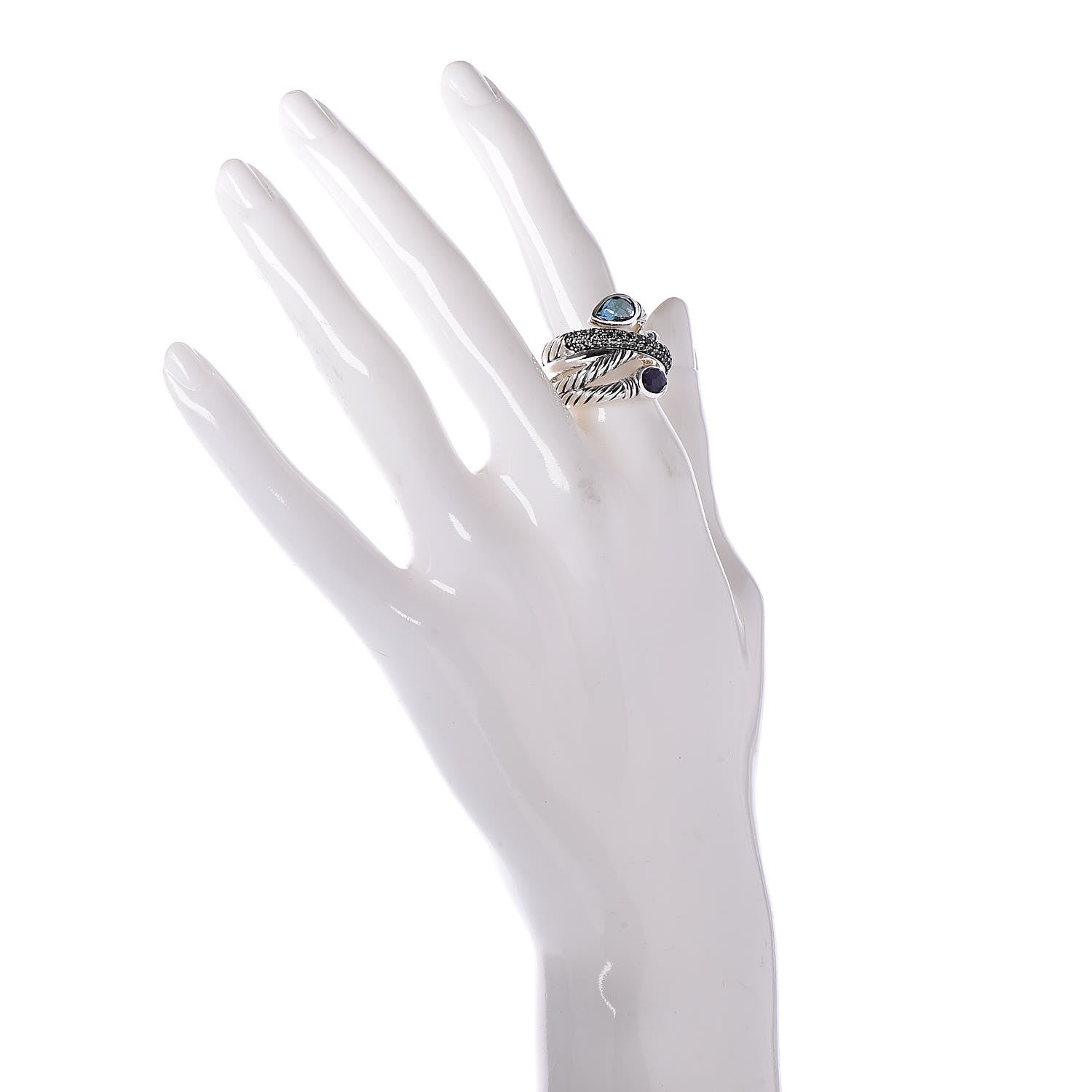 David Yurman Sterling Silver Blue Topaz Black Orchid Renaissance Ring 53 6.25 2 of 5