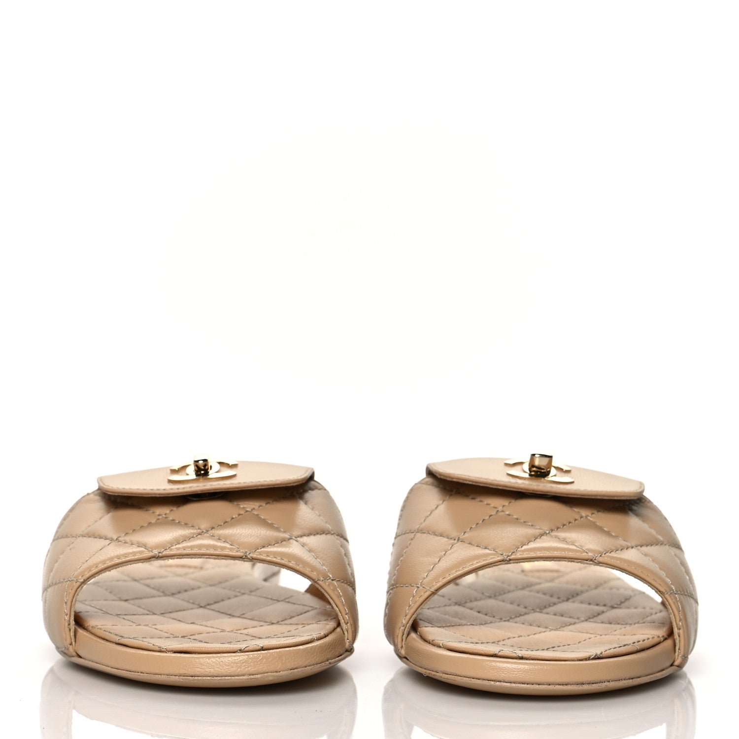 Chanel Lambskin Quilted CC Turnlock Sandals 36 Beige 1055488