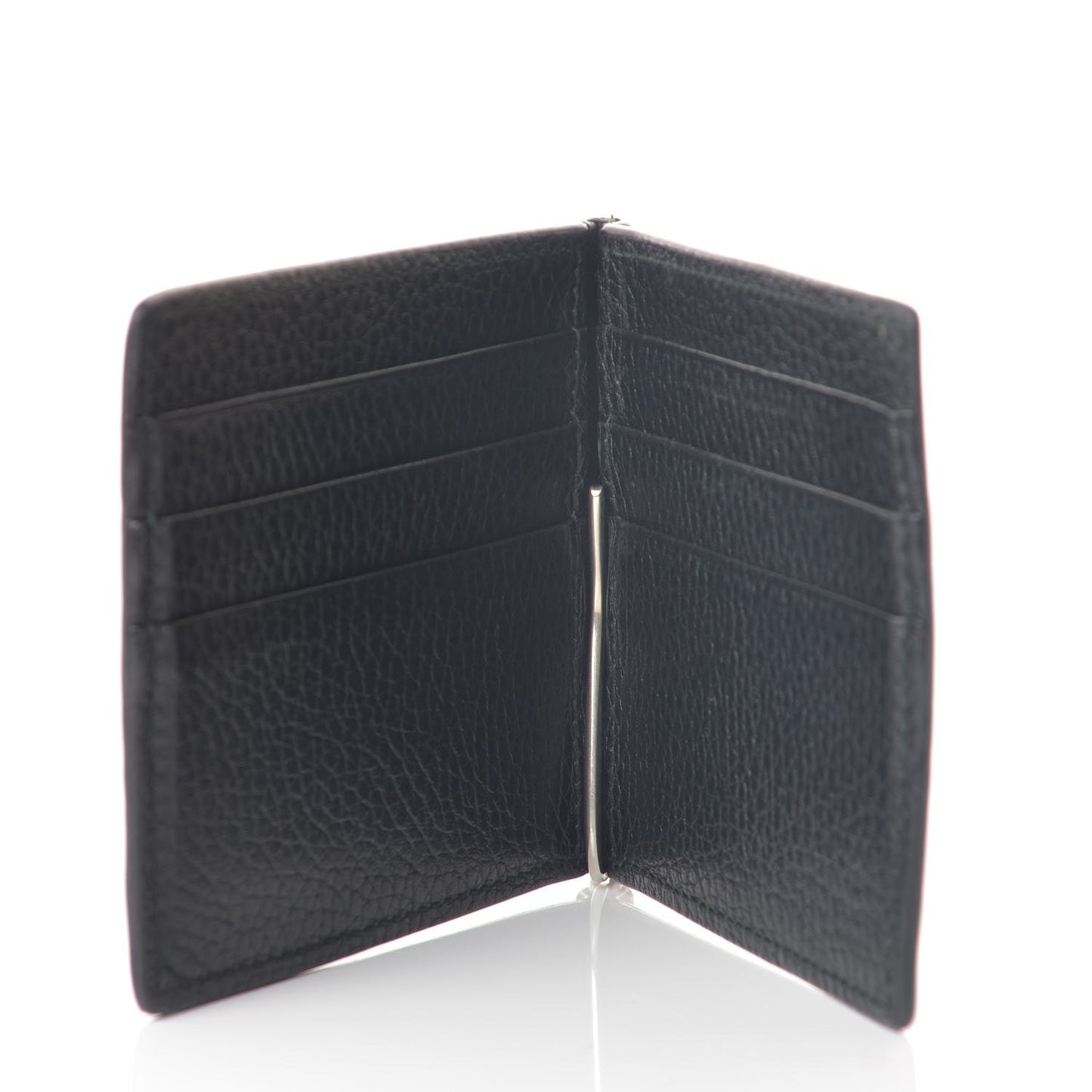 Calfskin Mens Money Clip Bi-Fold Wallet Black