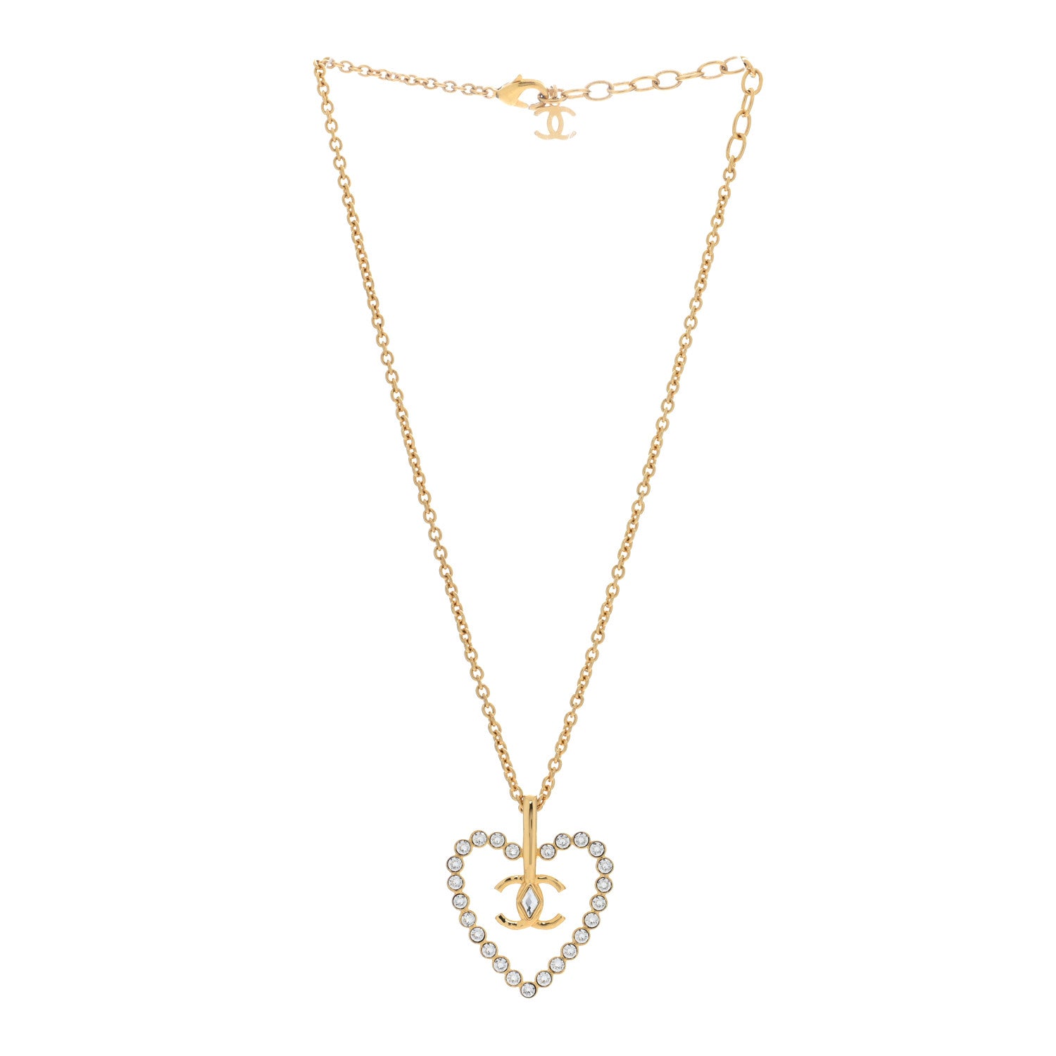 Chanel Crystal CC Heart Necklace Gold 3 of 4