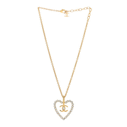 Chanel Crystal CC Heart Necklace Gold 3 of 4