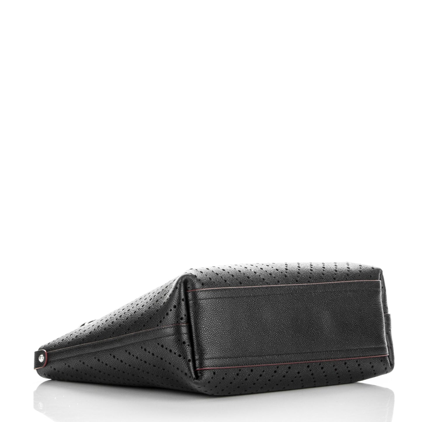 Perforated Grained Calfskin Large Shopping Tote Black