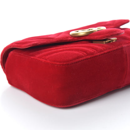 Gucci Velvet Matelasse Mini GG Marmont Shoulder Bag Hibiscus Red 8 of 9