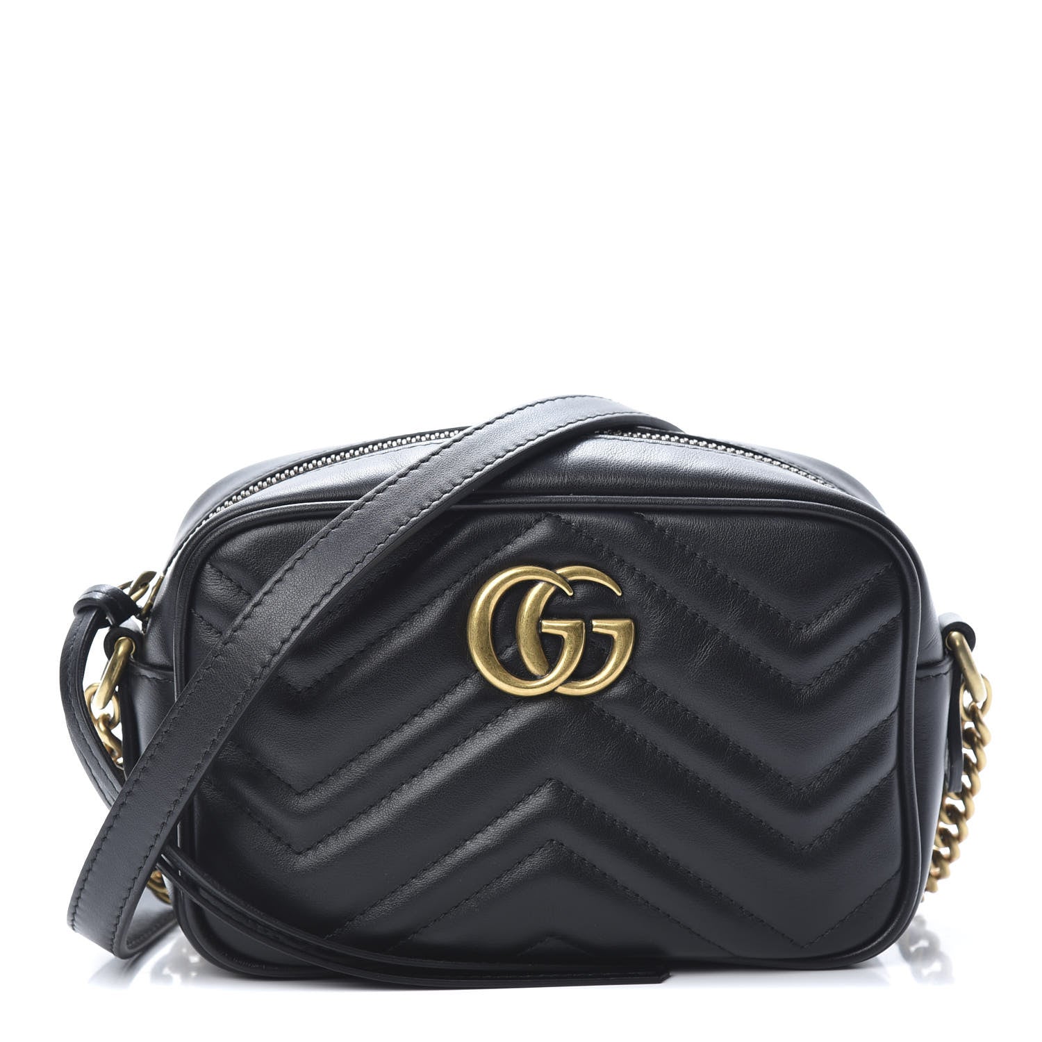 Gucci Calfskin Matelasse Mini GG Marmont Chain Shoulder Bag Black 1 of 11