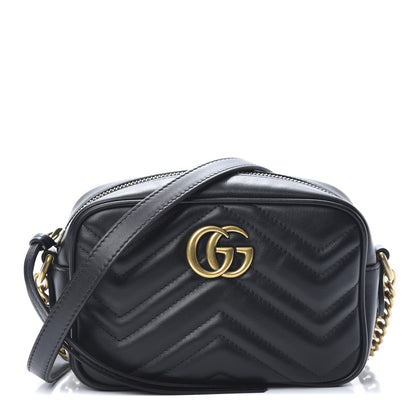 Gucci Calfskin Matelasse Mini GG Marmont Chain Shoulder Bag Black 1 of 11