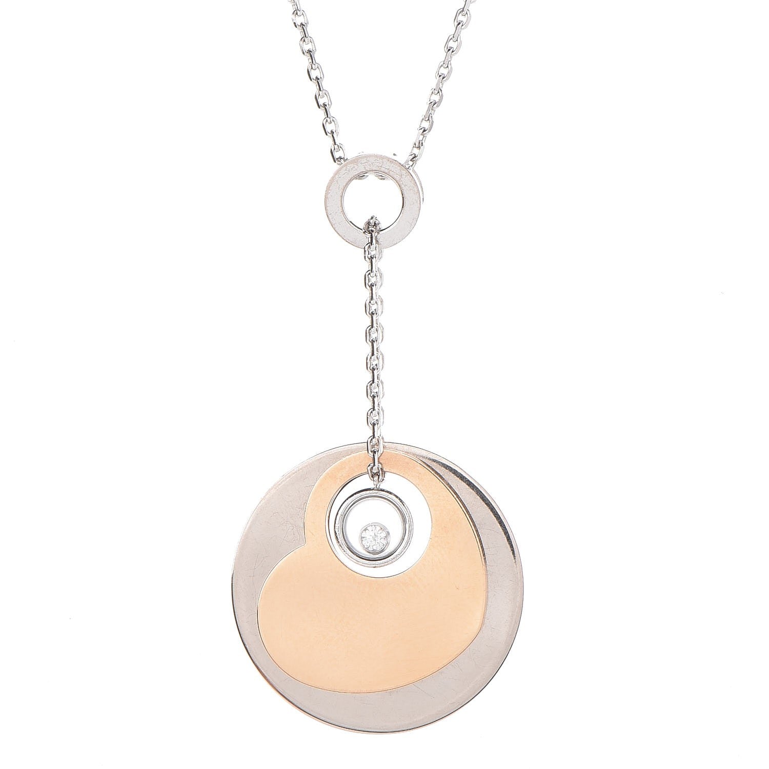 Chopard 18K White Pink Gold Happy Diamond Heart Necklace 3 of 7
