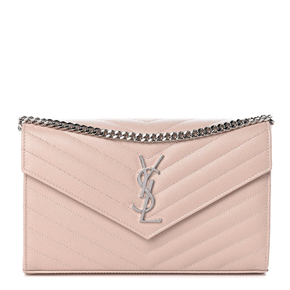 Saint Laurent Grain De Poudre Matelasse Chevron Monogram Chain Wallet Marble Pink 1 of 10