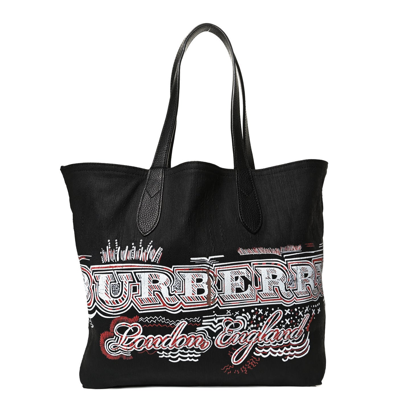 Coated Canvas Mega Check Medium Reversible Doodle Tote Black Brown