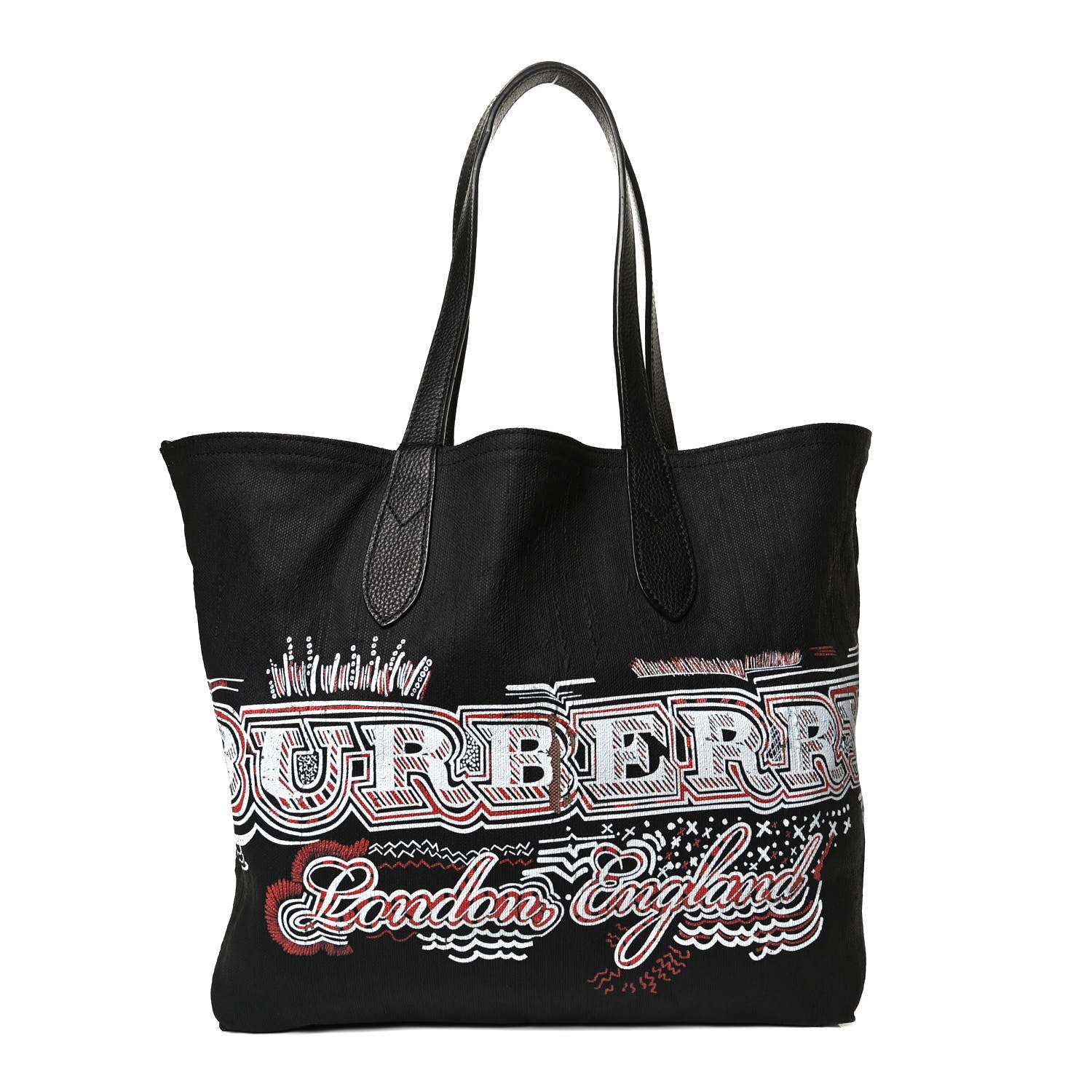 Burberry Coated Canvas Mega Check Medium Reversible Doodle Tote Black Brown 1 of 15