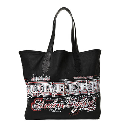 Burberry Coated Canvas Mega Check Medium Reversible Doodle Tote Black Brown 1 of 15