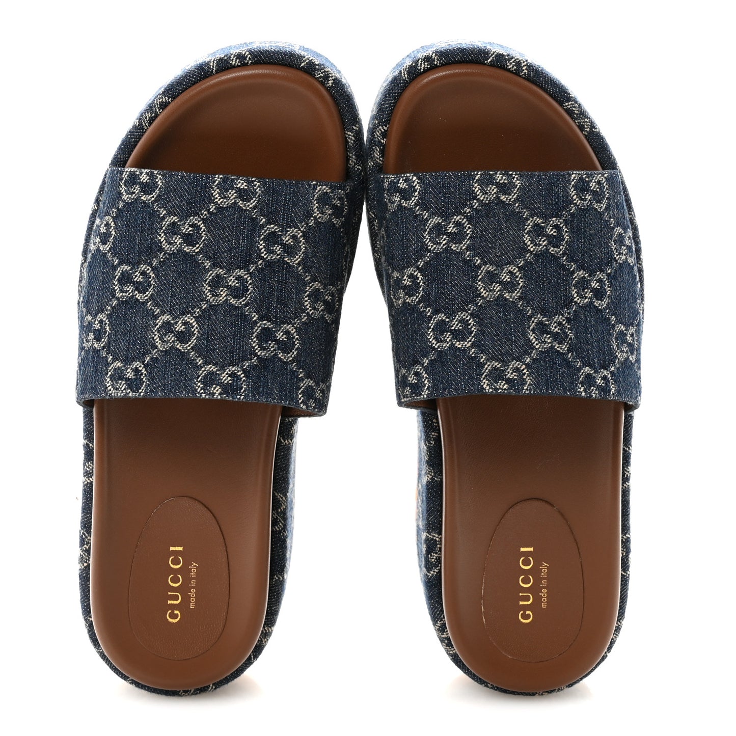 New Denim GG Monogram Angelina Platform 55mm Slide Sandals 37.5 Blue Tea