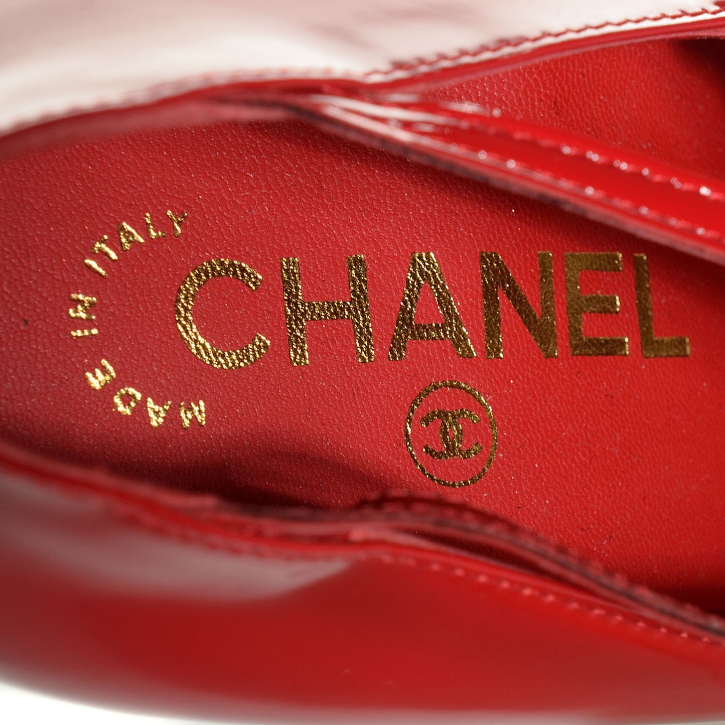 Patent Calfskin Quilted Pumps 38.5 Red Gold