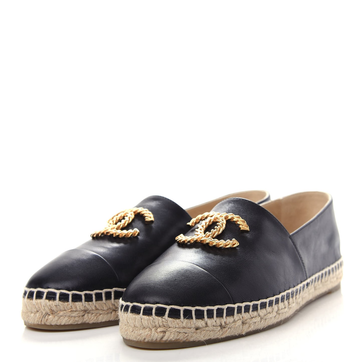 Calfskin Chain CC Espadrilles 38 Black