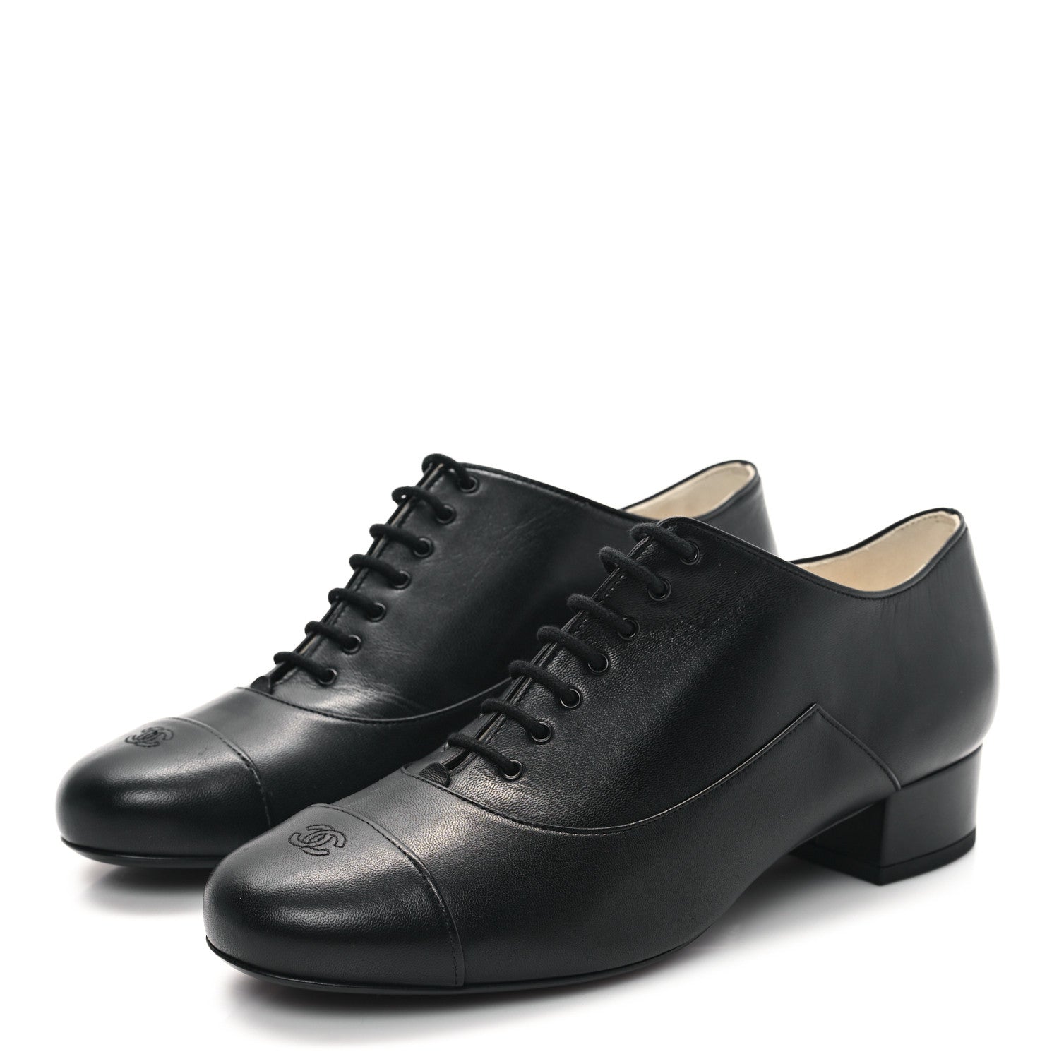 Chanel Smooth Lambskin Lace Up Shoes 39 Black 3 of 7