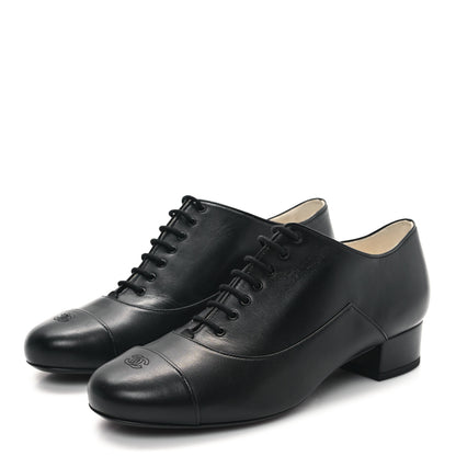Chanel Smooth Lambskin Lace Up Shoes 39 Black 3 of 7