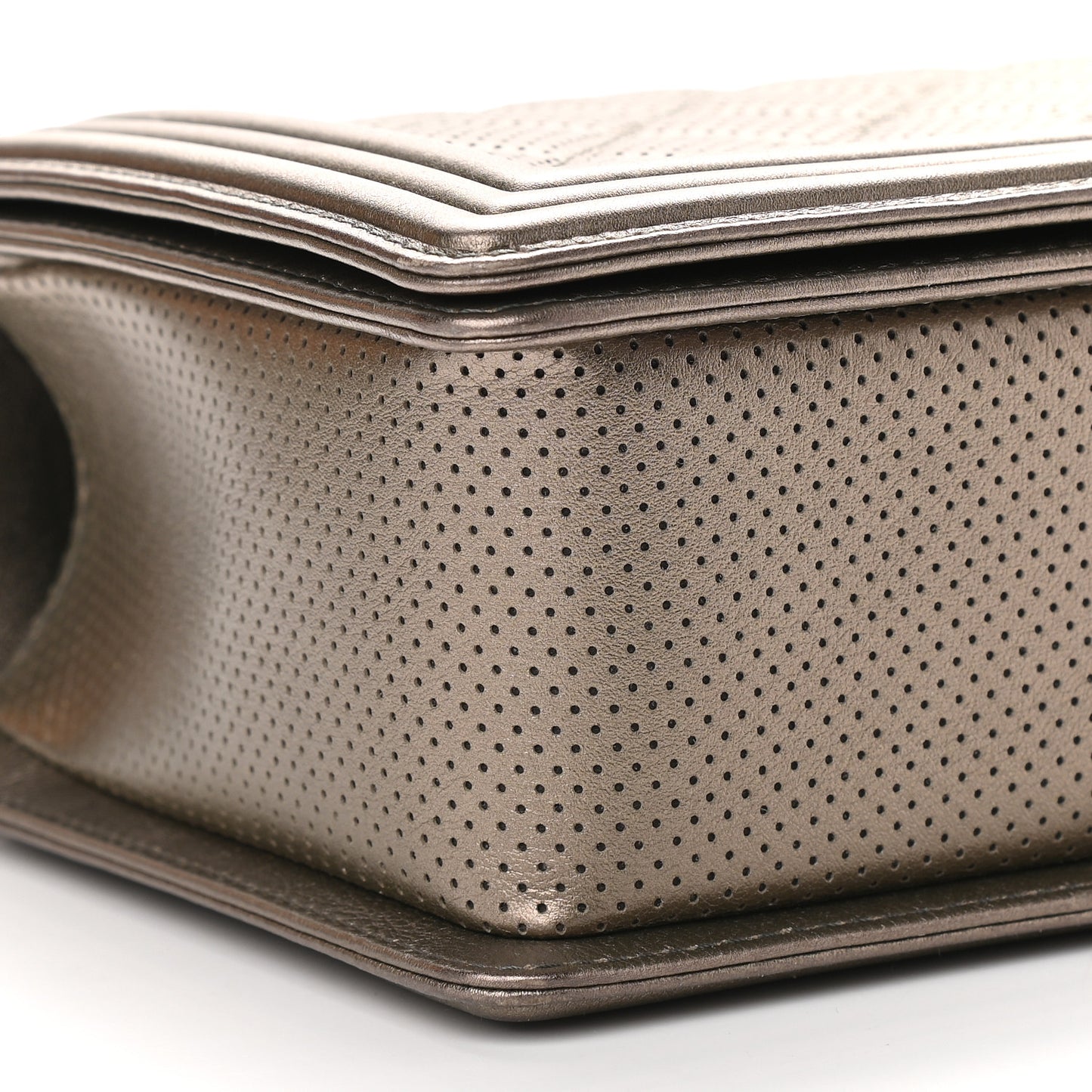 Metallic Lambskin Perforated New Medium Boy Flap Dark Silver