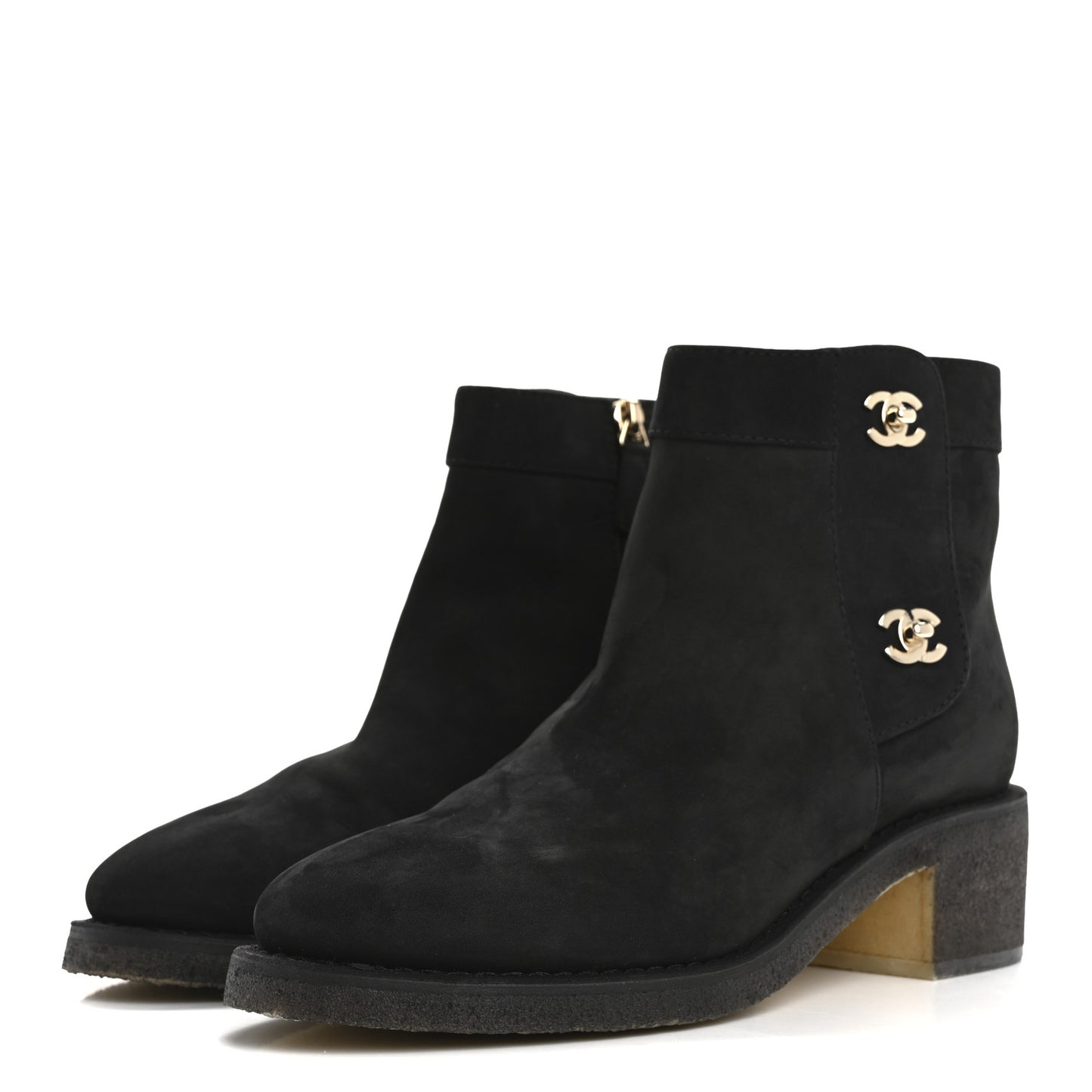 Suede Calfskin CC Turnlock Short Boots 39.5 Black